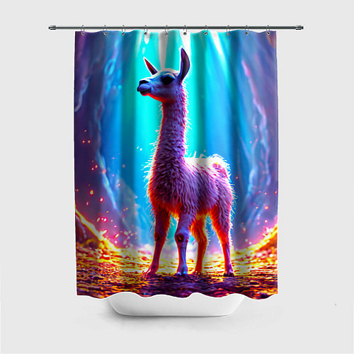 Шторка для ванной Лама в неоновых лучах / 3D-принт – фото 1