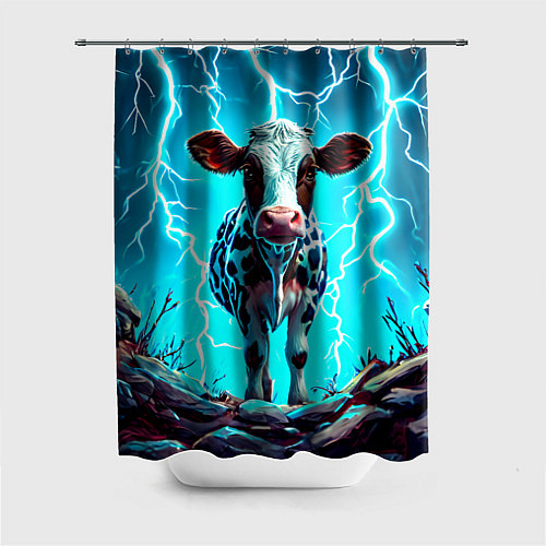 Шторка для ванной Корова в разрядах молнии / 3D-принт – фото 1
