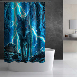 Шторка для душа Волк в разрядах молнии, цвет: 3D-принт — фото 2