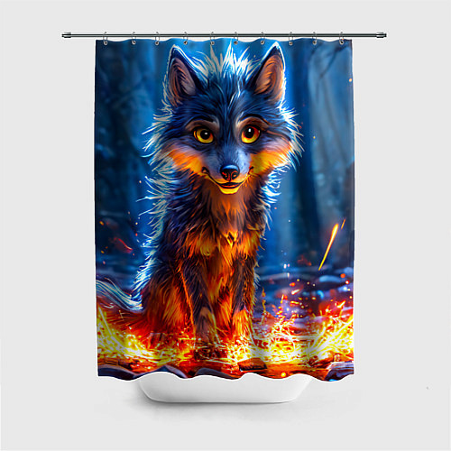 Шторка для ванной Волк искры под лапами / 3D-принт – фото 1