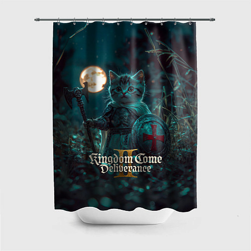 Шторка для ванной Kingdom Come Deliverance 2 котенок рыцарь / 3D-принт – фото 1