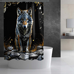 Шторка для душа Волк на черном, цвет: 3D-принт — фото 2