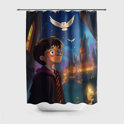 Шторка для ванной Удивленный Гарри Поттер и сова / 3D-принт – фото 1