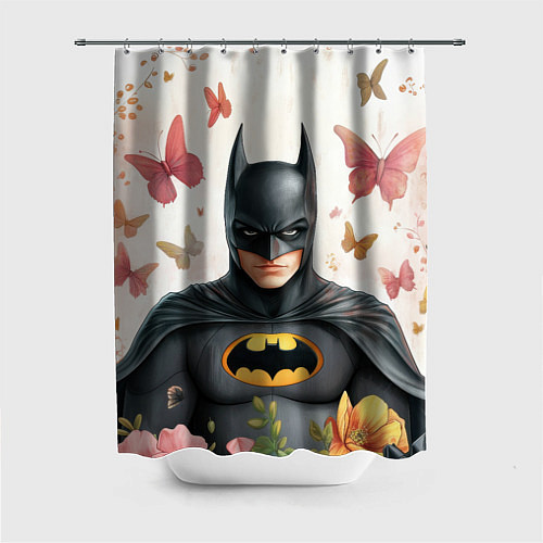 Шторка для ванной Бэтмен бабочки и цветы / 3D-принт – фото 1