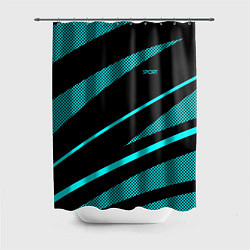 Шторка для ванной Sport чёрный и неоновый голубой абстракция с полос