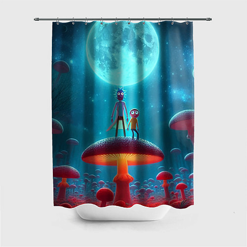 Шторка для ванной Рик и Морти в стране неоновых гигантских грибов / 3D-принт – фото 1