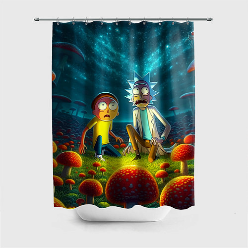 Шторка для ванной Rick and Morty on the fly agaric planet / 3D-принт – фото 1