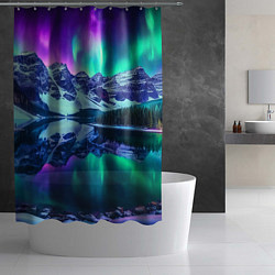 Шторка для душа Северное сияние над горами - неоновое свечение, цвет: 3D-принт — фото 2