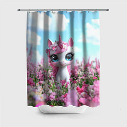 Шторка для душа Единорожка в цветочках, цвет: 3D-принт