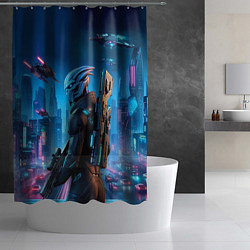 Шторка для душа Mass Effect - neon glow fantastic, цвет: 3D-принт — фото 2