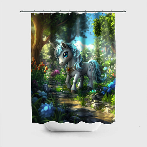 Шторка для ванной Единорожка в дневном лесу / 3D-принт – фото 1