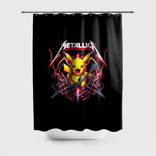Шторка для ванной Metallica - cool Pikachu / 3D-принт – фото 1
