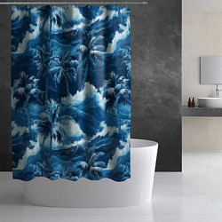 Шторка для душа Пальмы и волны - голубые оттенки паттерн, цвет: 3D-принт — фото 2