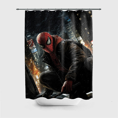 Шторка для ванной Человек-паук и поздняя ночь / 3D-принт – фото 1
