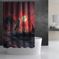 Шторка для душа Волк воет на красную луну, цвет: 3D-принт — фото 2