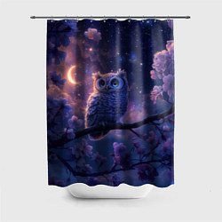 Шторка для душа Ночная сова на ветке, цвет: 3D-принт