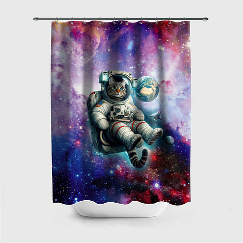 Шторка для ванной Brave cat in space - ai art / 3D-принт – фото 1