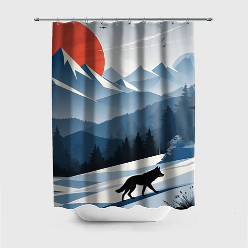 Шторка для ванной Лиса в горах / 3D-принт – фото 1