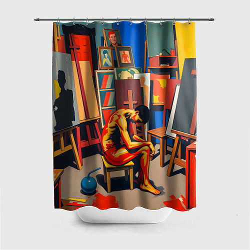 Шторка для ванной Художник в мастерской / 3D-принт – фото 1