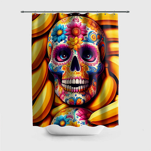 Шторка для ванной Цветочный череп среди бананов - нейроарт / 3D-принт – фото 1
