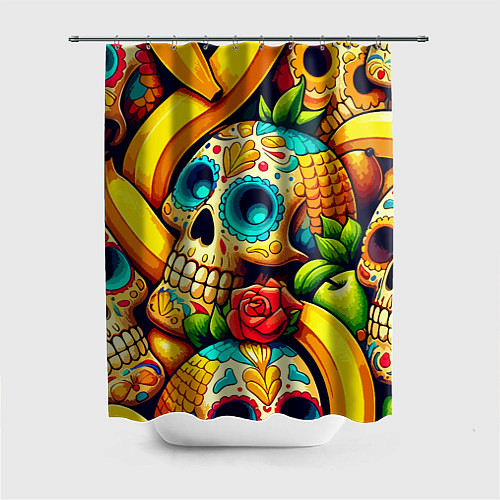 Шторка для ванной Colorfull skulls and bananas - pop art pattern / 3D-принт – фото 1