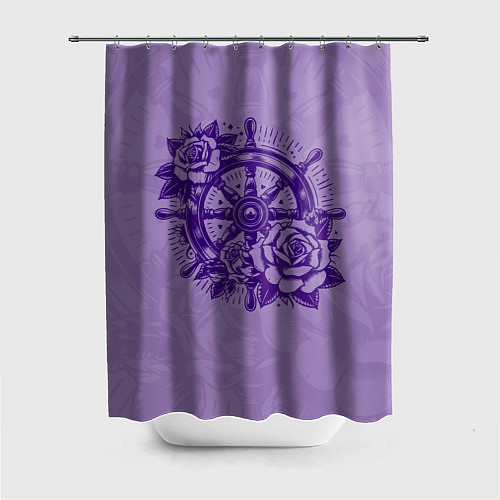 Шторка для ванной Штурвал в розах / 3D-принт – фото 1