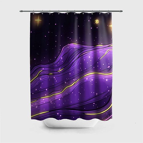 Шторка для ванной Фиолетовая текстура с золотыми звездочками / 3D-принт – фото 1