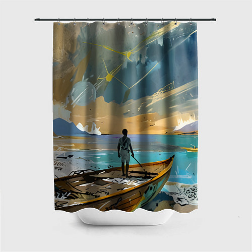 Шторка для ванной Мальчик и лодка / 3D-принт – фото 1