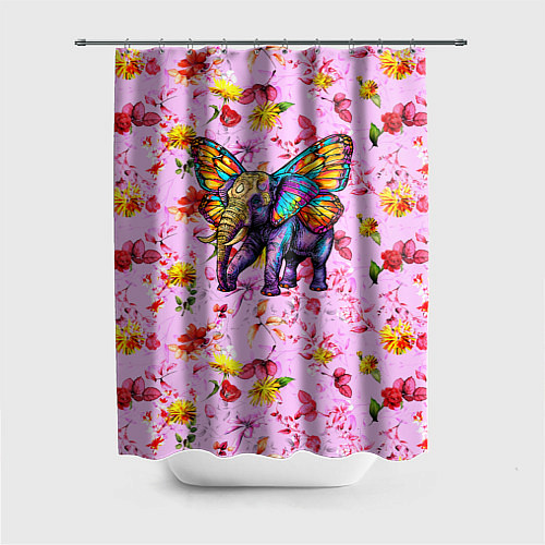 Шторка для ванной Слон с крыльями бабочки / 3D-принт – фото 1