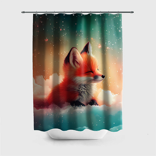 Шторка для ванной Милый лисенок спит на облаке / 3D-принт – фото 1