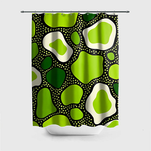 Шторка для ванной Зеленая абстракция с кругами / 3D-принт – фото 1