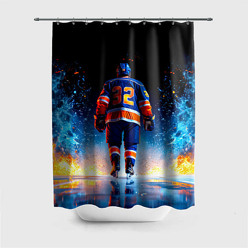 Шторка для ванной Хоккеист в синем пламени / 3D-принт – фото 1