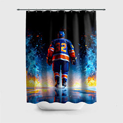 Шторка для ванной Хоккеист в синем пламени
