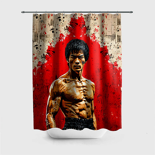 Шторка для ванной Брюс Ли на красном / 3D-принт – фото 1