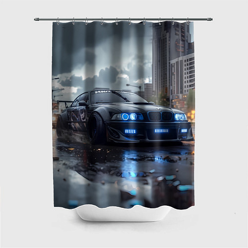 Шторка для ванной BMW синие фары дождливая погода / 3D-принт – фото 1