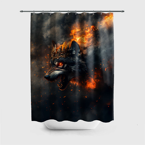 Шторка для ванной Волк в огне и дыме / 3D-принт – фото 1