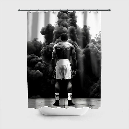 Шторка для ванной Мухаммед Али в черном дыму / 3D-принт – фото 1