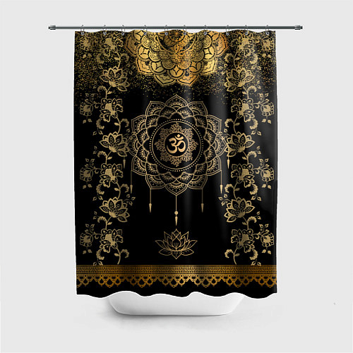 Шторка для ванной Лотос мандала и символ Ом с золотыми узорами / 3D-принт – фото 1