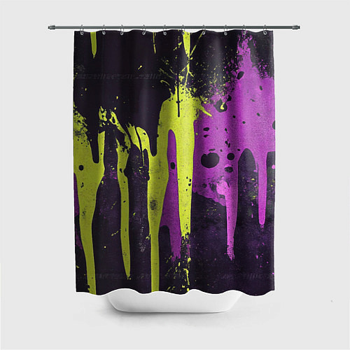 Шторка для ванной Желтая и фиолетовая краска на черном / 3D-принт – фото 1