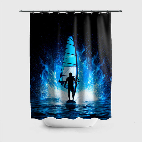 Шторка для ванной Виндсерфер в синем пламени / 3D-принт – фото 1
