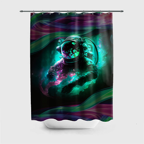 Шторка для ванной Космонавт неоновая дымка / 3D-принт – фото 1