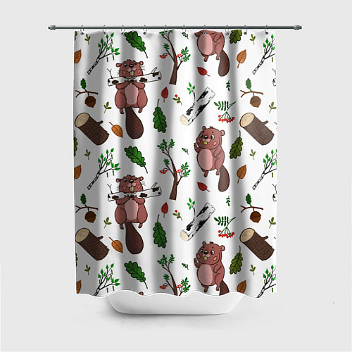Шторка для ванной Бобер и полено / 3D-принт – фото 1