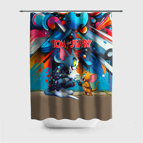 Шторка для ванной Tom and Jerry - cyberpunk graffiti fantasy / 3D-принт – фото 1