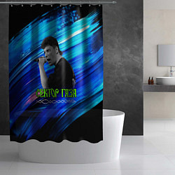 Шторка для душа Юрий Хой синий фон красками, цвет: 3D-принт — фото 2