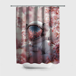 Шторка для душа Космонавт в весенних листьях, цвет: 3D-принт