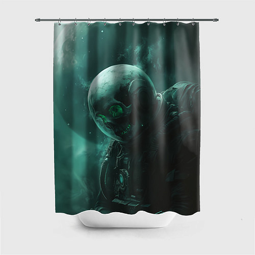 Шторка для ванной Космонавт скелет с зеленым светом / 3D-принт – фото 1