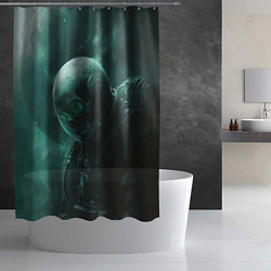 Шторка для душа Космонавт скелет с зеленым светом, цвет: 3D-принт — фото 2