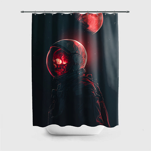 Шторка для ванной Череп космонавта в красном свете / 3D-принт – фото 1