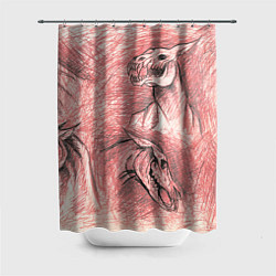 Шторка для душа Черепа лошадей - эскиз, цвет: 3D-принт