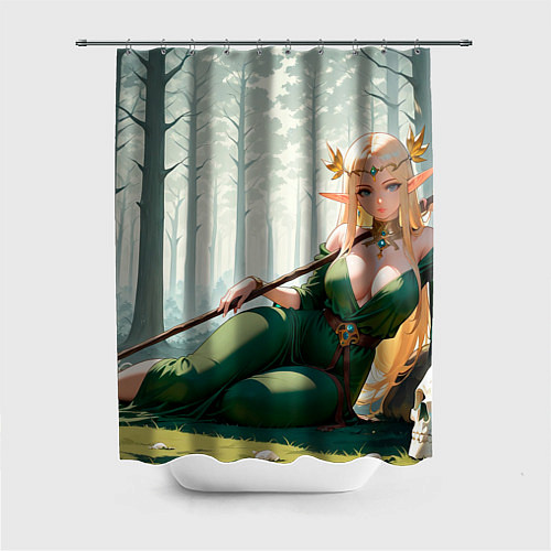 Шторка для ванной Эльфийская аниме ведьма среди черепов в мрачном ле / 3D-принт – фото 1